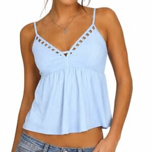 Y2K Candie’s Blue Babydoll Camisole Cut Out Trim Tank Top Size S Coquette Mall